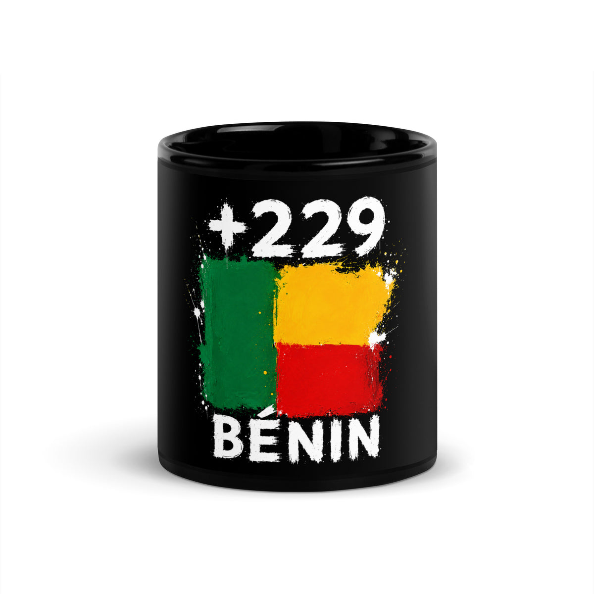 Mug céramique noir Bénin +229 avec drapeau du Bénin - Indicatif Fier