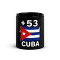 Mug Cuba +53 noir vue de face, drapeau cubain et indicatif +53