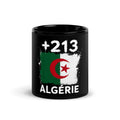 Mug Algérie +213 noir vue de face, drapeau algérien et indicatif +213