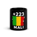 Mug Mali +223 noir vue de face, drapeau malien et indicatif +223