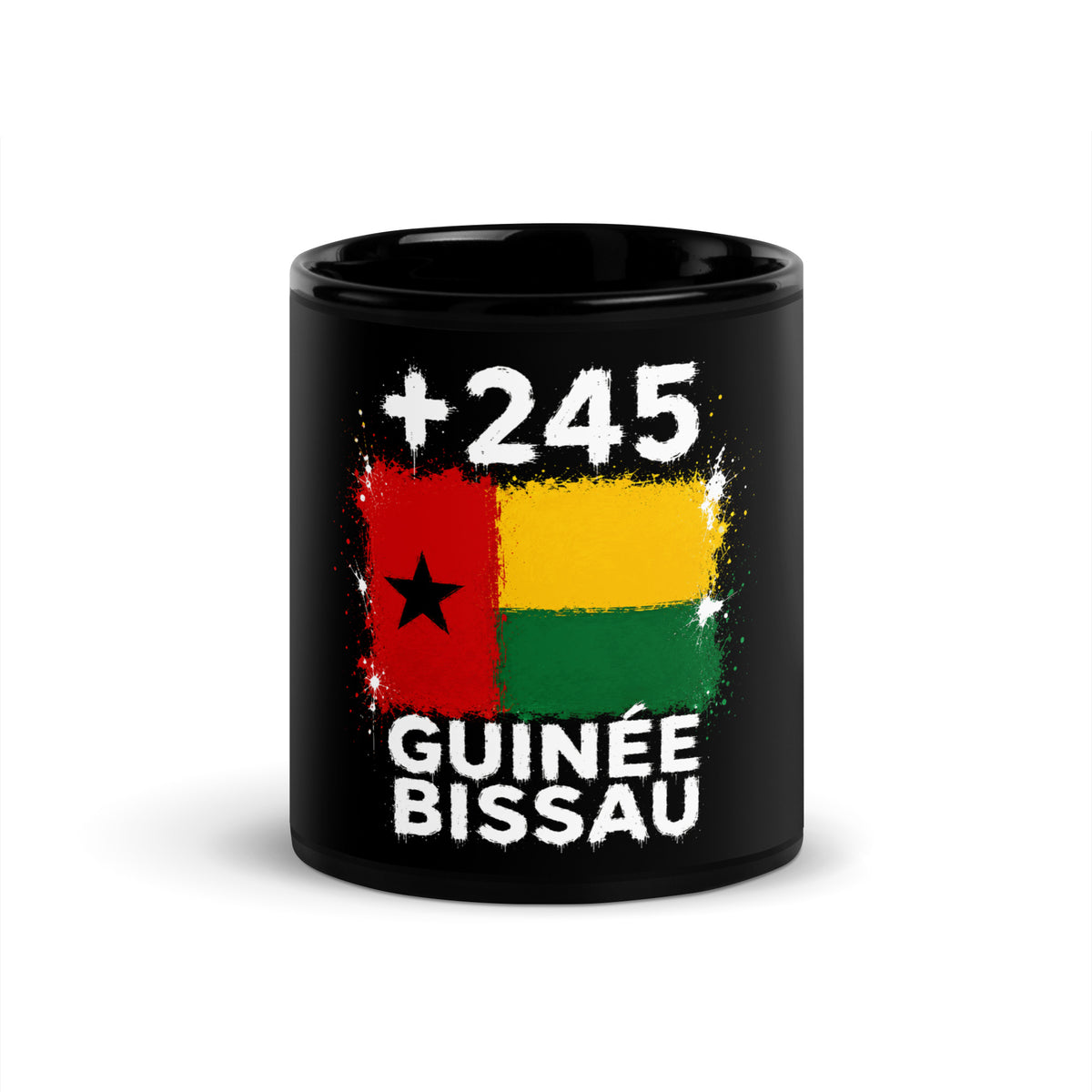 Mug Guinée-Bissau +245 noir vue de face, drapeau bissau-guinéen