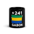 Mug Gabon +241 noir vue de face, drapeau gabonais