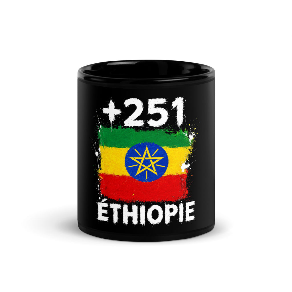 Mug Éthiopie +251 vue de face (11 oz), design drapeau éthiopien