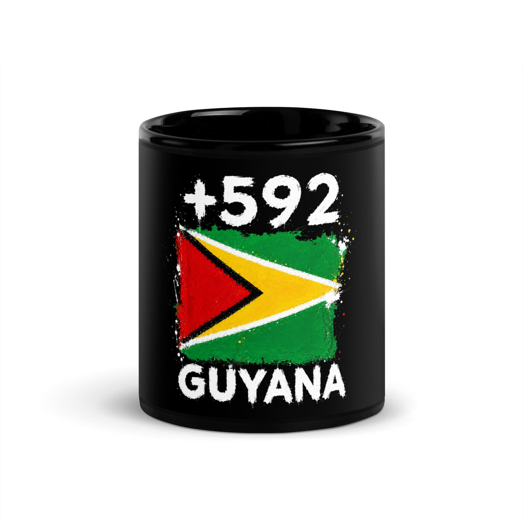 Mug Guyana +592 vue de face (11 oz), design drapeau guyanien