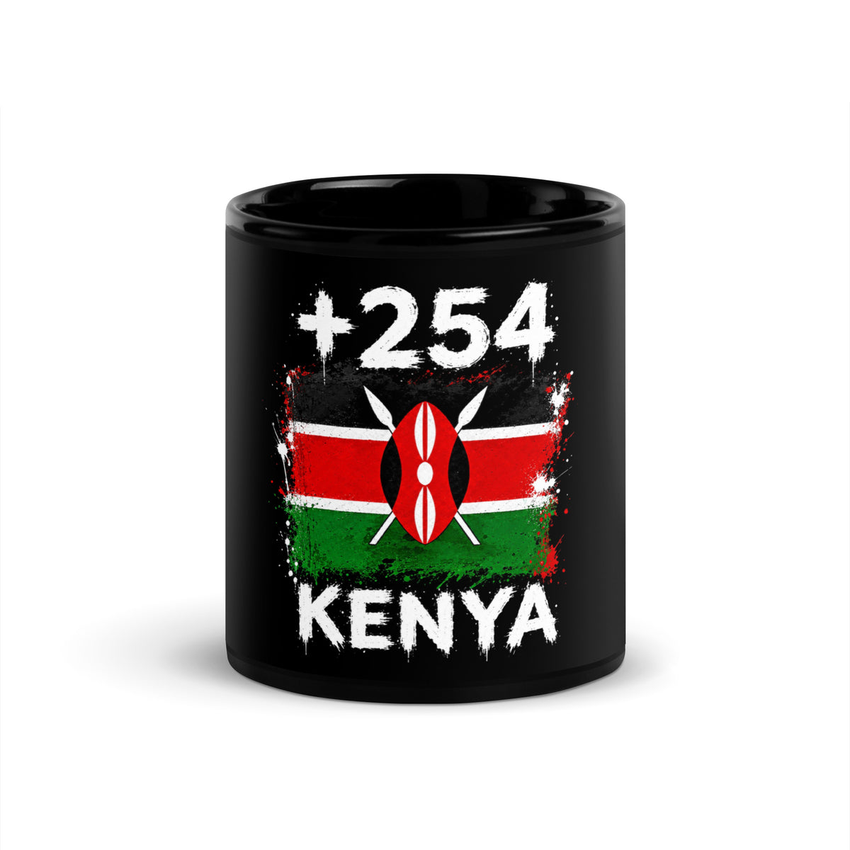 Mug Kenya +254 vue de face (11 oz), design drapeau kényan