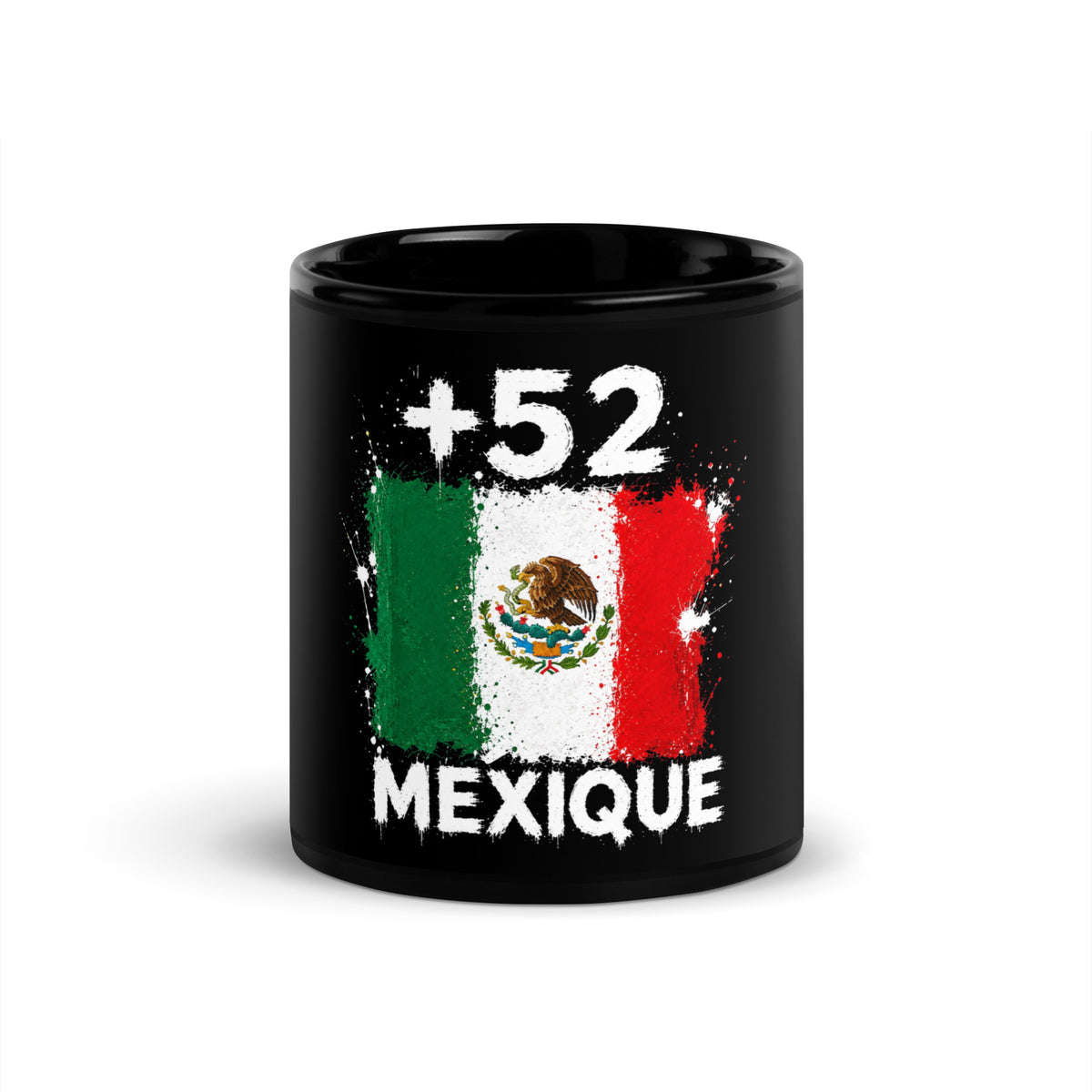 Mug Mexique +52 vue de face (11 oz), design drapeau mexicain