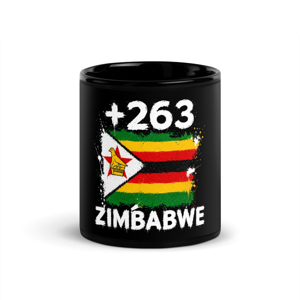Mug Zimbabwe +263 vue de face (11 oz), design drapeau zimbabwéen