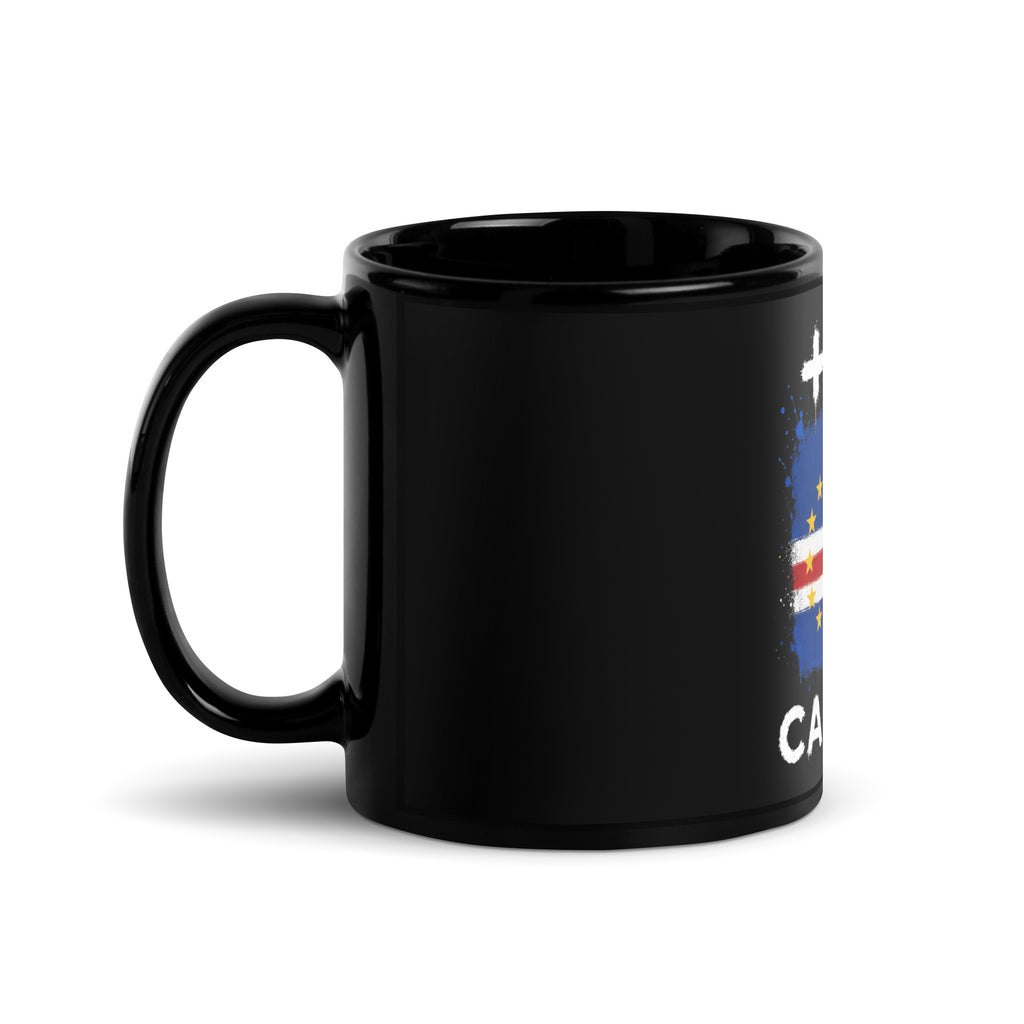 Mug Cap-Vert +238 - Noir avec drapeau floqué effet éclaboussure de peinture - vue anse à gauche - Indicatif Fier