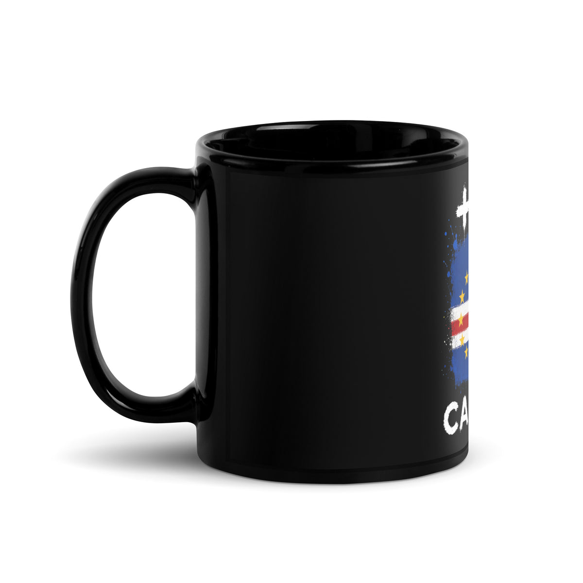 Mug Cap-Vert +238 - Noir avec drapeau floqué effet éclaboussure de peinture - vue anse à gauche - Indicatif Fier