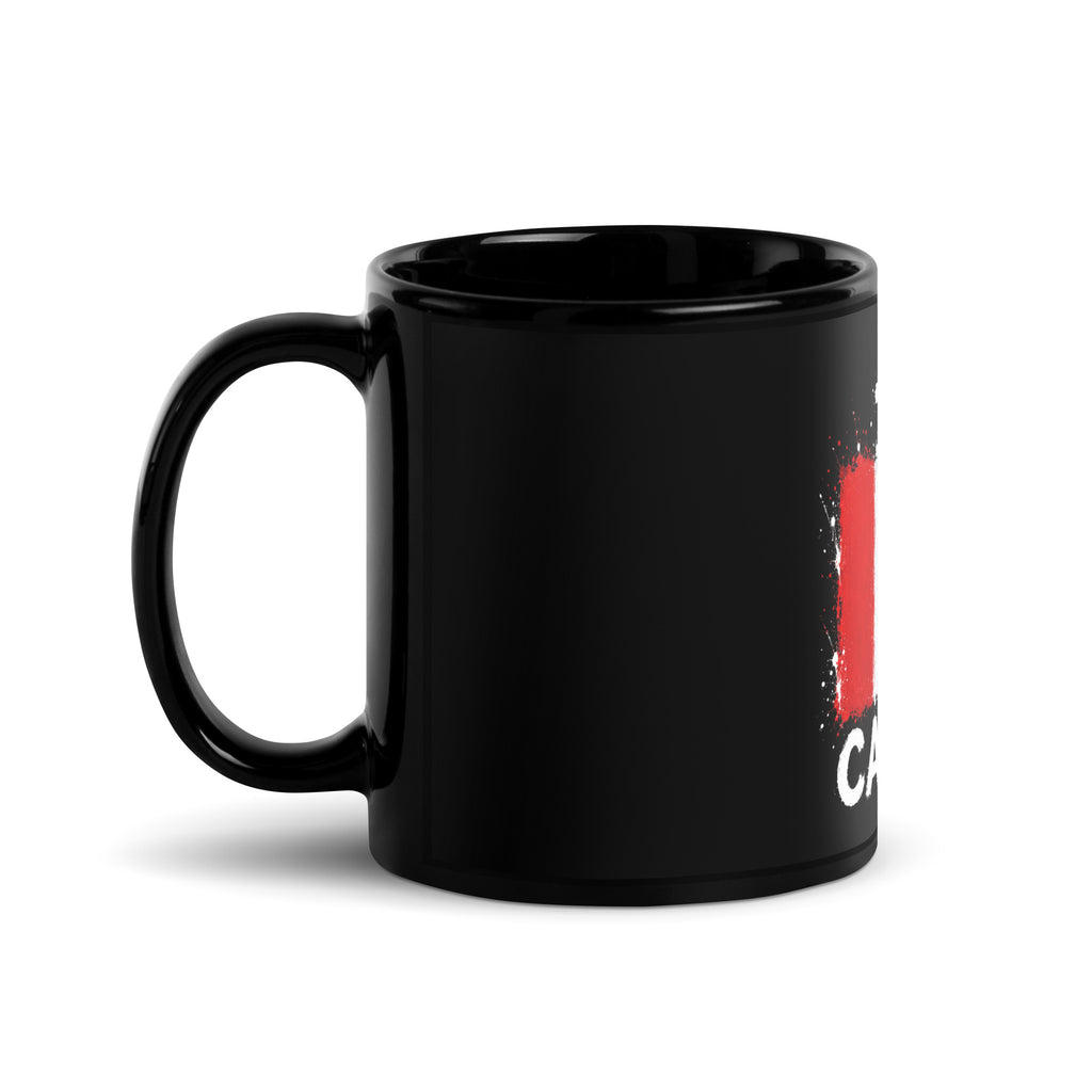 Mug Canada +1 - Noir avec drapeau floqué effet éclaboussure de peinture - vue anse à gauche - Indicatif Fier