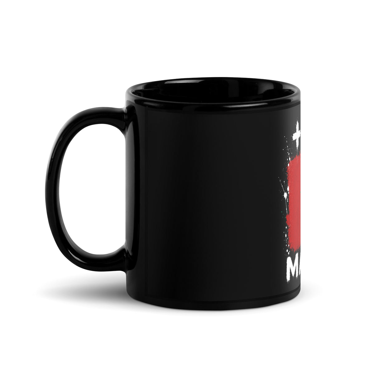 Mug Maroc +212 - Noir avec drapeau floqué effet éclaboussure de peinture - vue anse à gauche - Indicatif Fier