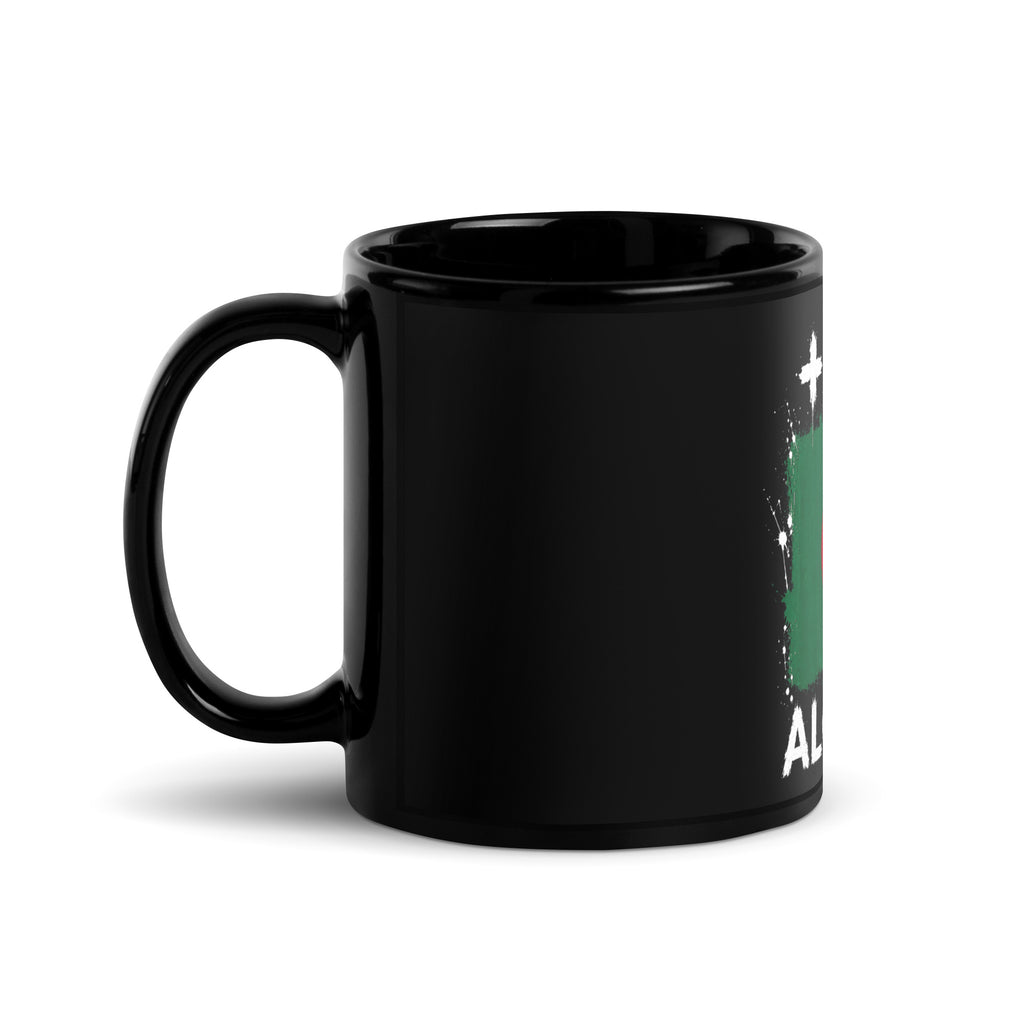 Mug Algérie +213 - Noir avec drapeau floqué effet éclaboussure de peinture - vue anse à gauche - Indicatif Fier