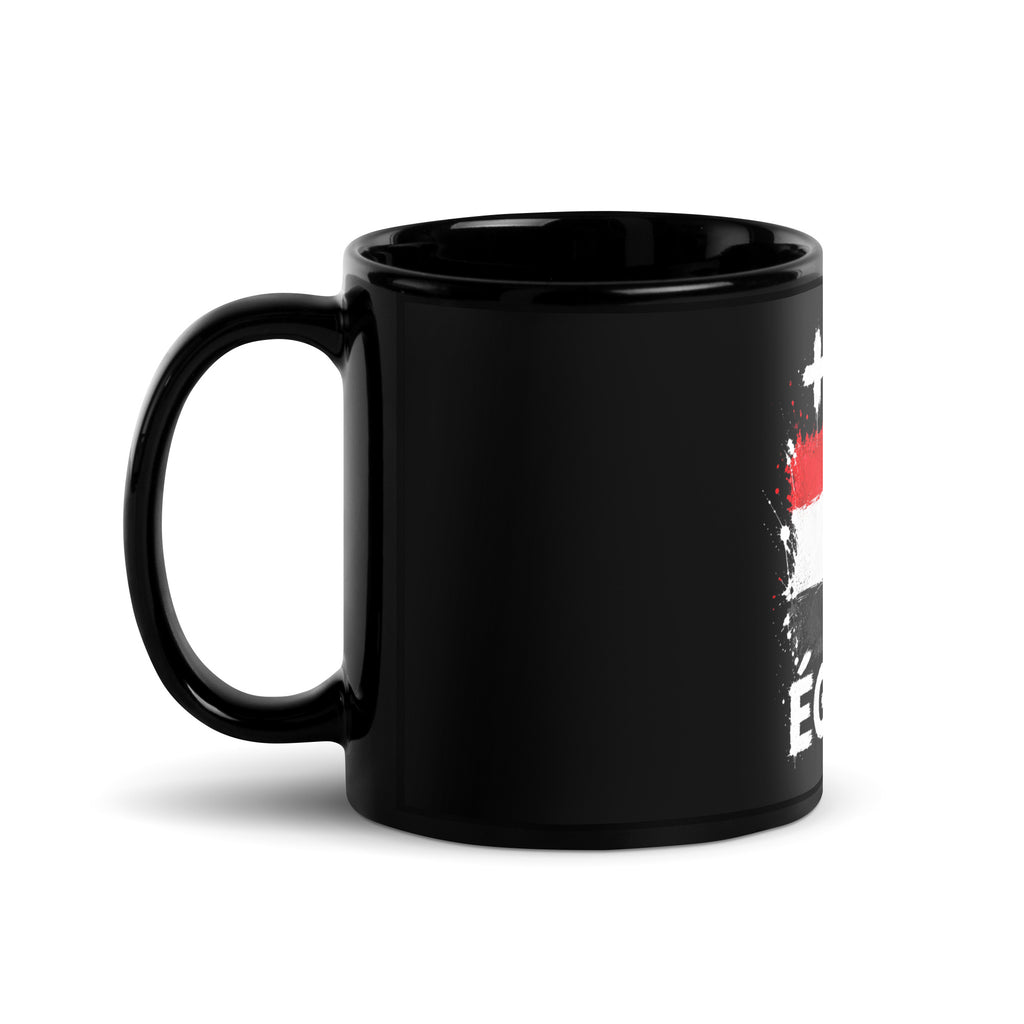 Mug Égypte +20 - Noir avec drapeau floqué effet éclaboussure de peinture - vue anse à gauche - Indicatif Fier (11 oz)