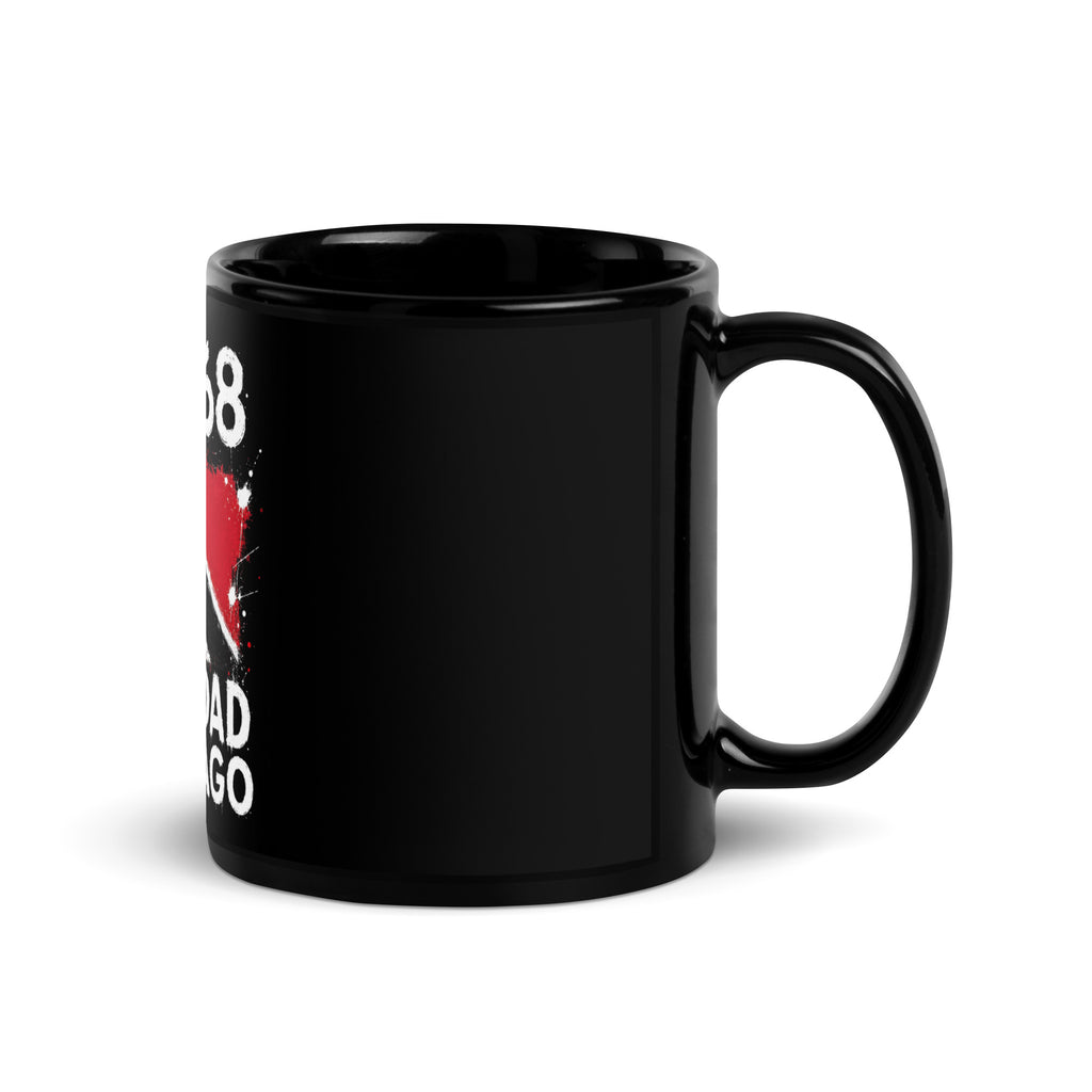 Mug Trinidad & Tobago +1868 - Noir avec drapeau floqué effet éclaboussure de peinture - vue anse à droite - Indicatif Fier
