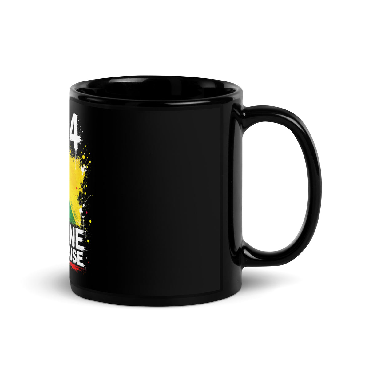 Mug Guyane +594 - Noir avec drapeau floqué effet éclaboussure de peinture - vue anse à droite - Indicatif Fier