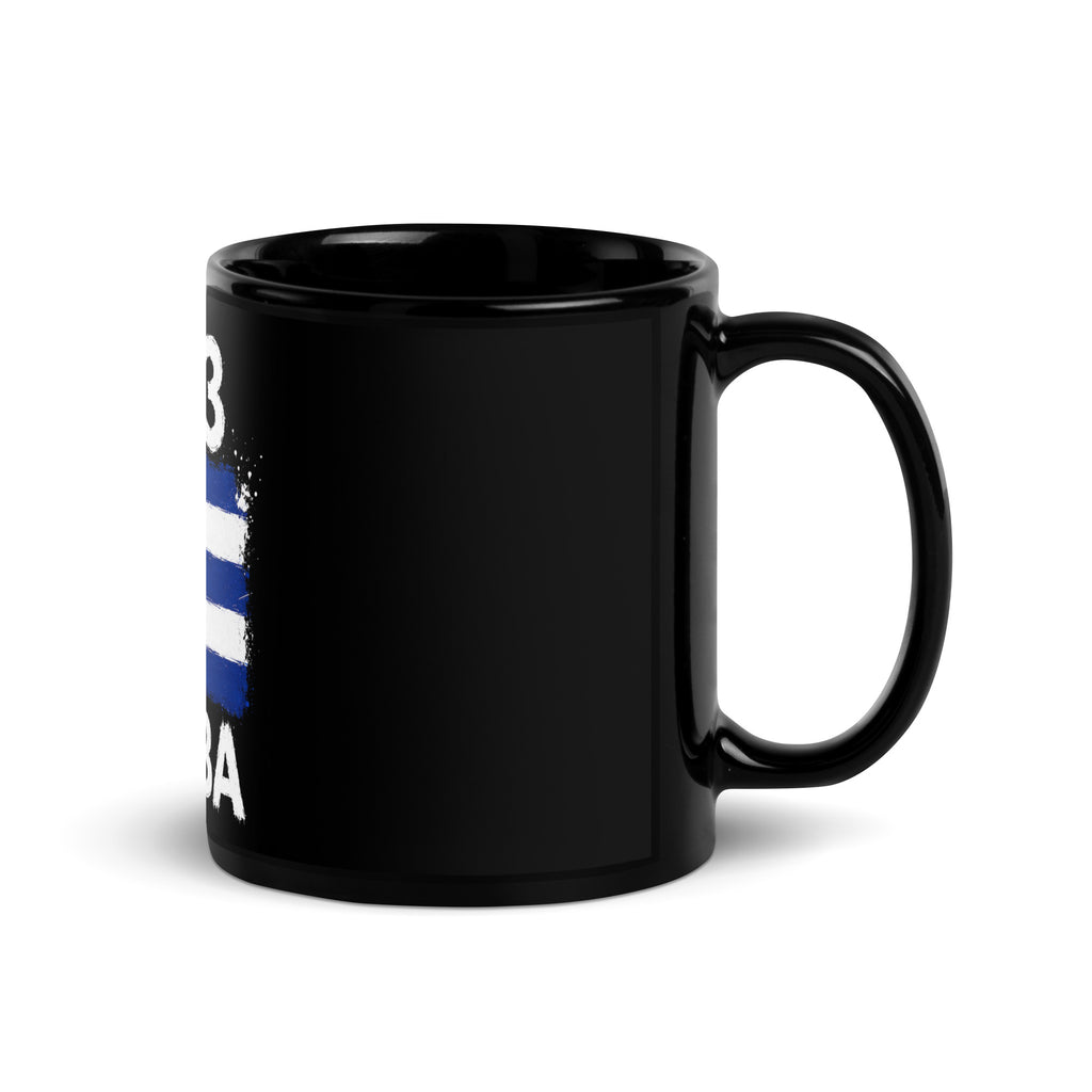 Mug Cuba +53 - Noir avec drapeau floqué effet éclaboussure de peinture - vue anse à droite - Indicatif Fier