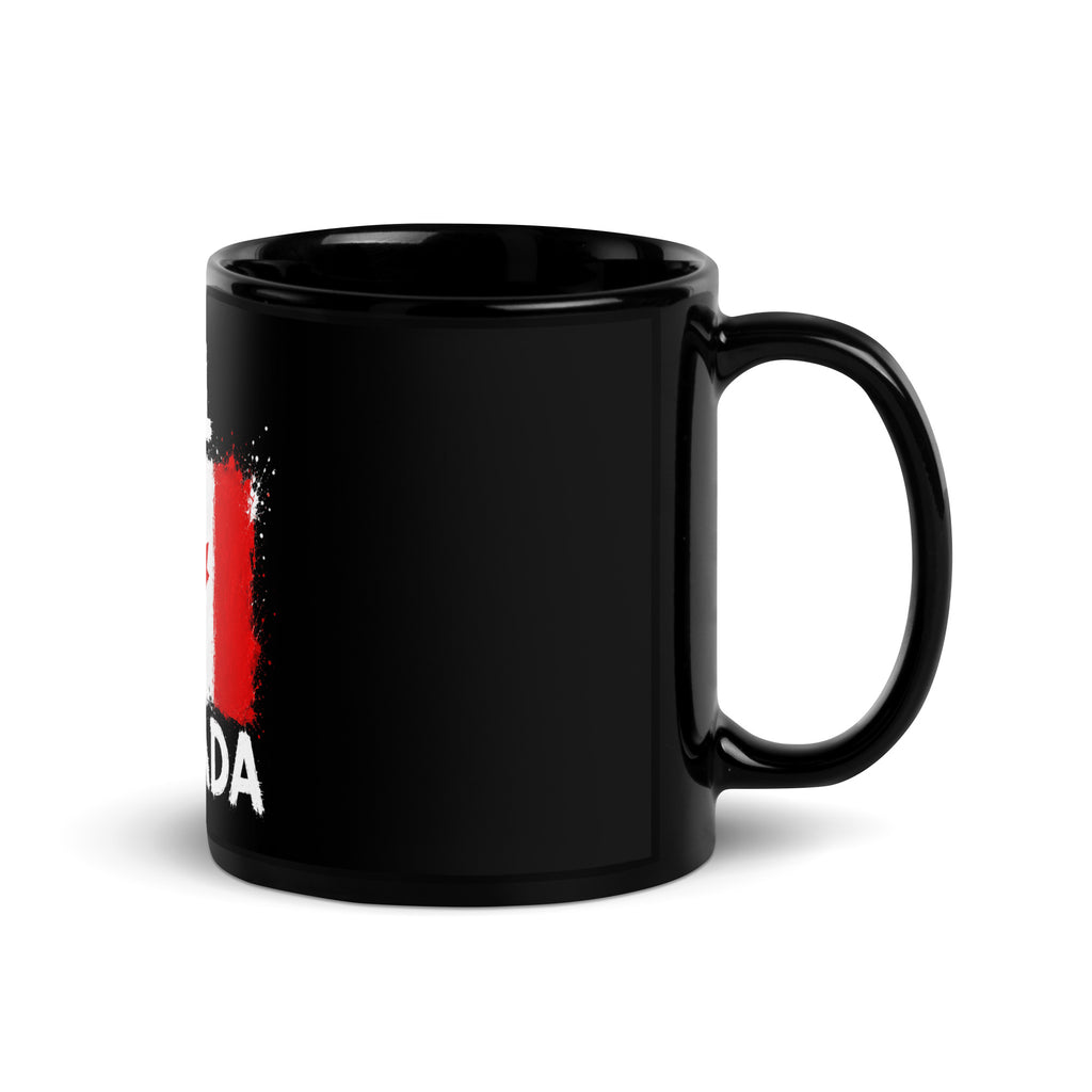 Mug Canada +1 - Noir avec drapeau floqué effet éclaboussure de peinture - vue anse à droite - Indicatif Fier