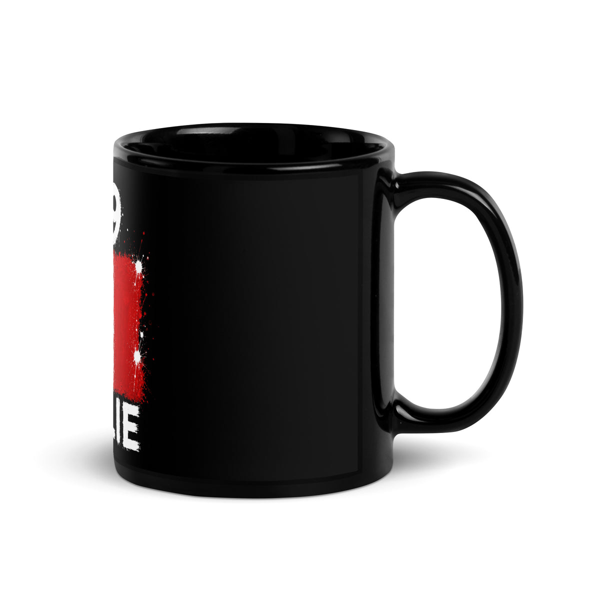 Mug Italie +39 - Noir avec drapeau floqué effet éclaboussure de peinture - vue anse à droite - Indicatif Fier