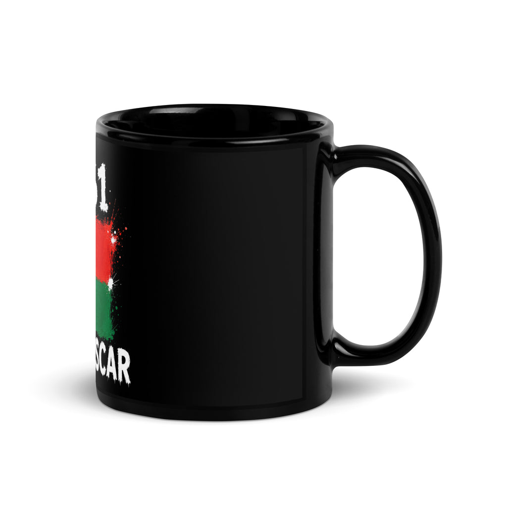 Mug Madagascar +261 - Noir avec drapeau floqué effet éclaboussure de peinture - vue anse à droite - Indicatif Fier