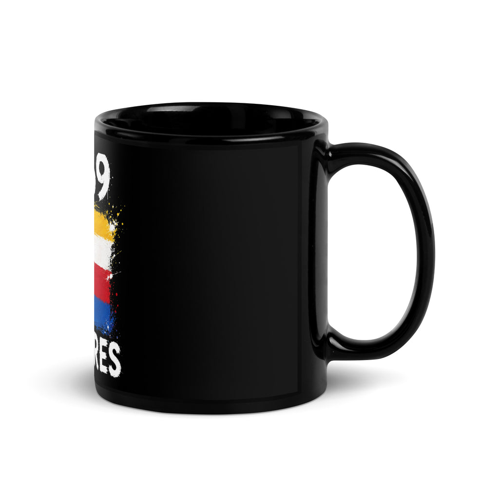 Mug Comores +269 - Noir avec drapeau floqué effet éclaboussure de peinture - vue anse à droite - Indicatif Fier