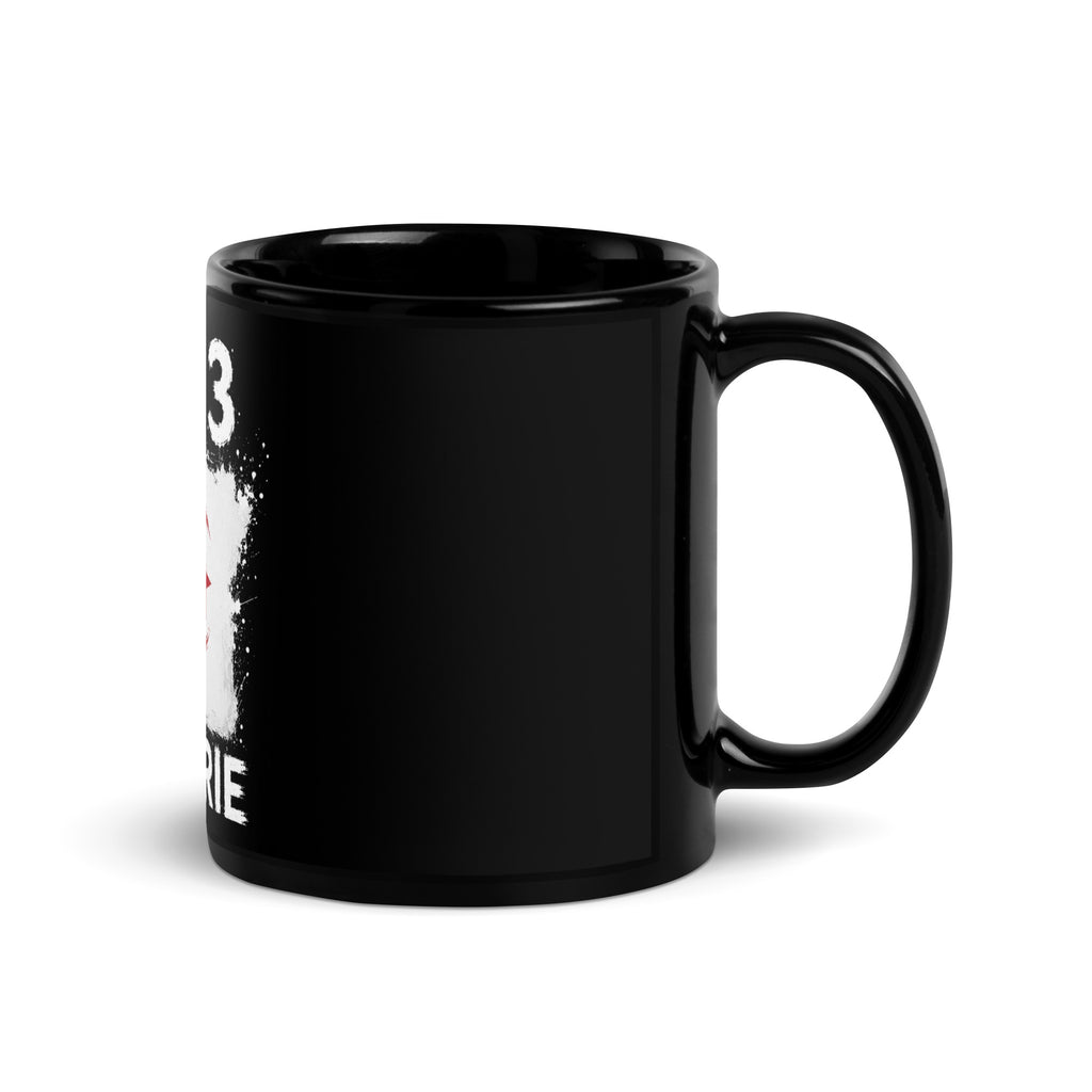 Mug Algérie +213 - Noir avec drapeau floqué effet éclaboussure de peinture - vue anse à droite - Indicatif Fier