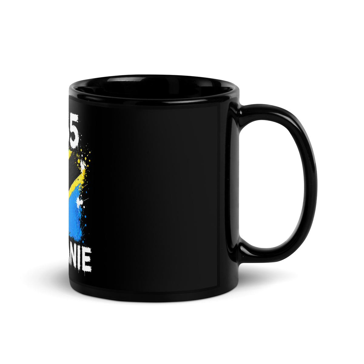 Mug Tanzanie +255 - Noir avec drapeau floqué effet éclaboussure de peinture - vue anse à droite - Indicatif Fier