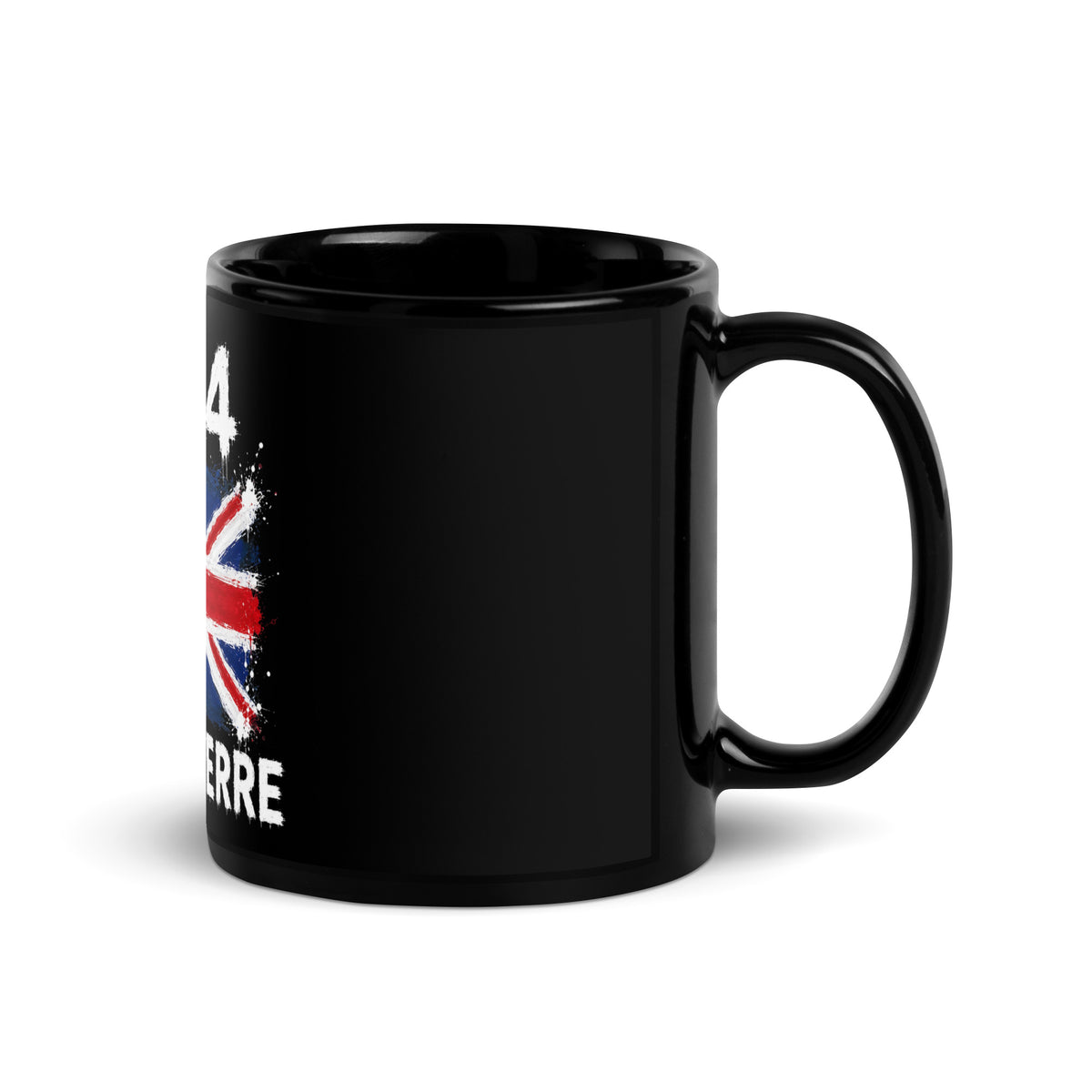 Mug Angleterre +44 - Noir, céramique brillante avec drapeau Royaume-Uni +44 - Indicatif Fier