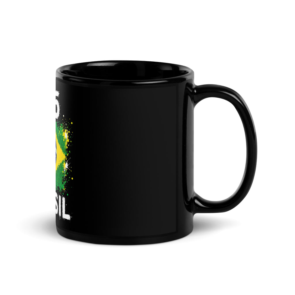 Mug Brésil +55 - Noir avec drapeau floqué effet éclaboussure de peinture - vue anse à droite (11 oz) - Indicatif Fier