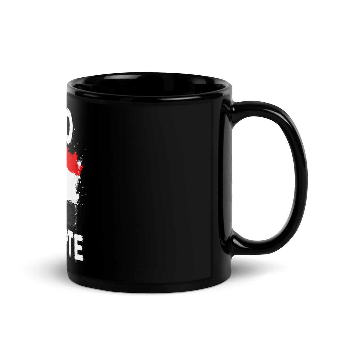 Mug Égypte +20 - Noir avec drapeau floqué effet éclaboussure de peinture - vue anse à droite - Indicatif Fier (11 oz)