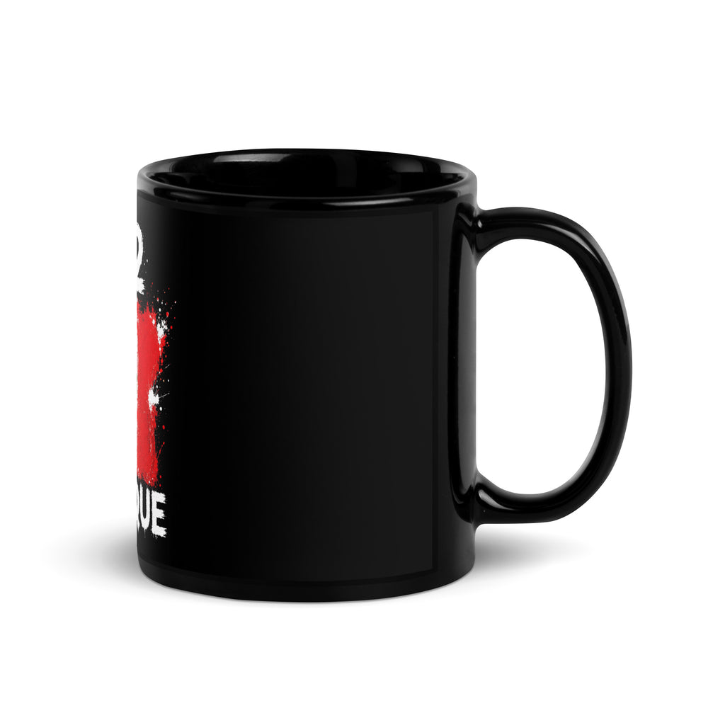 Mug Mexique +52 - Noir avec drapeau floqué effet éclaboussure de peinture - vue anse à droite - Indicatif Fier (11 oz)