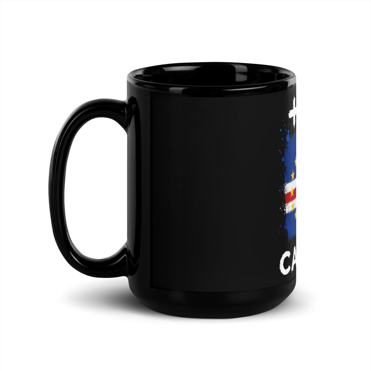Mug Cap-Vert +238 - Noir avec drapeau floqué effet éclaboussure de peinture - vue anse à gauche - Indicatif Fier