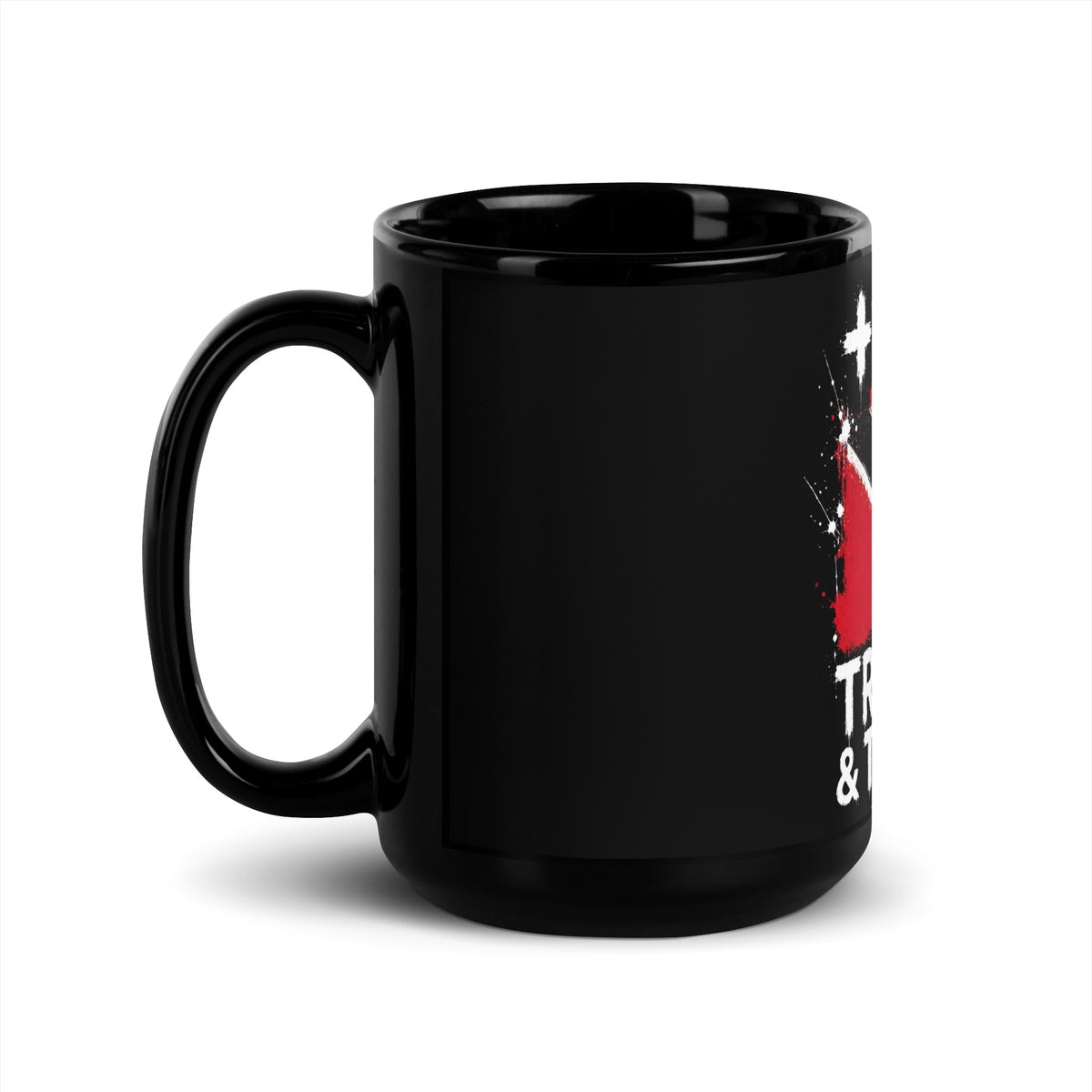 Mug Trinidad & Tobago +1868 - Noir avec drapeau floqué effet éclaboussure de peinture - vue anse à gauche - Indicatif Fier