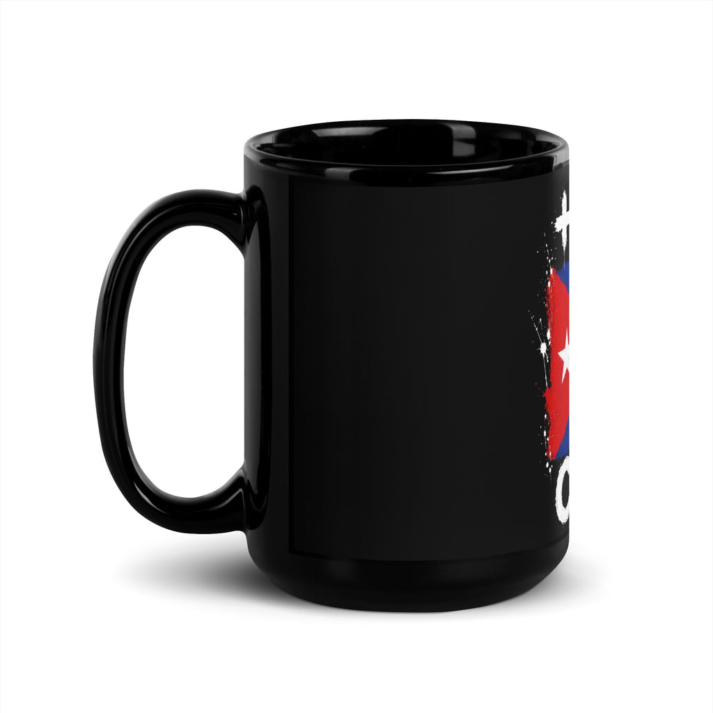 Mug Cuba +53 - Noir avec drapeau floqué effet éclaboussure de peinture - vue anse à gauche - Indicatif Fier