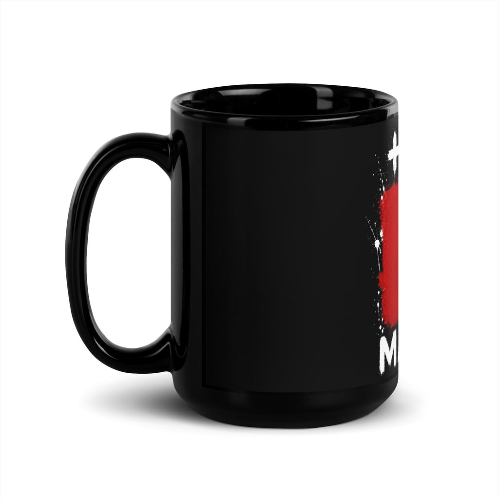 Mug Maroc +212 - Noir avec drapeau floqué effet éclaboussure de peinture - vue anse à gauche - Indicatif Fier