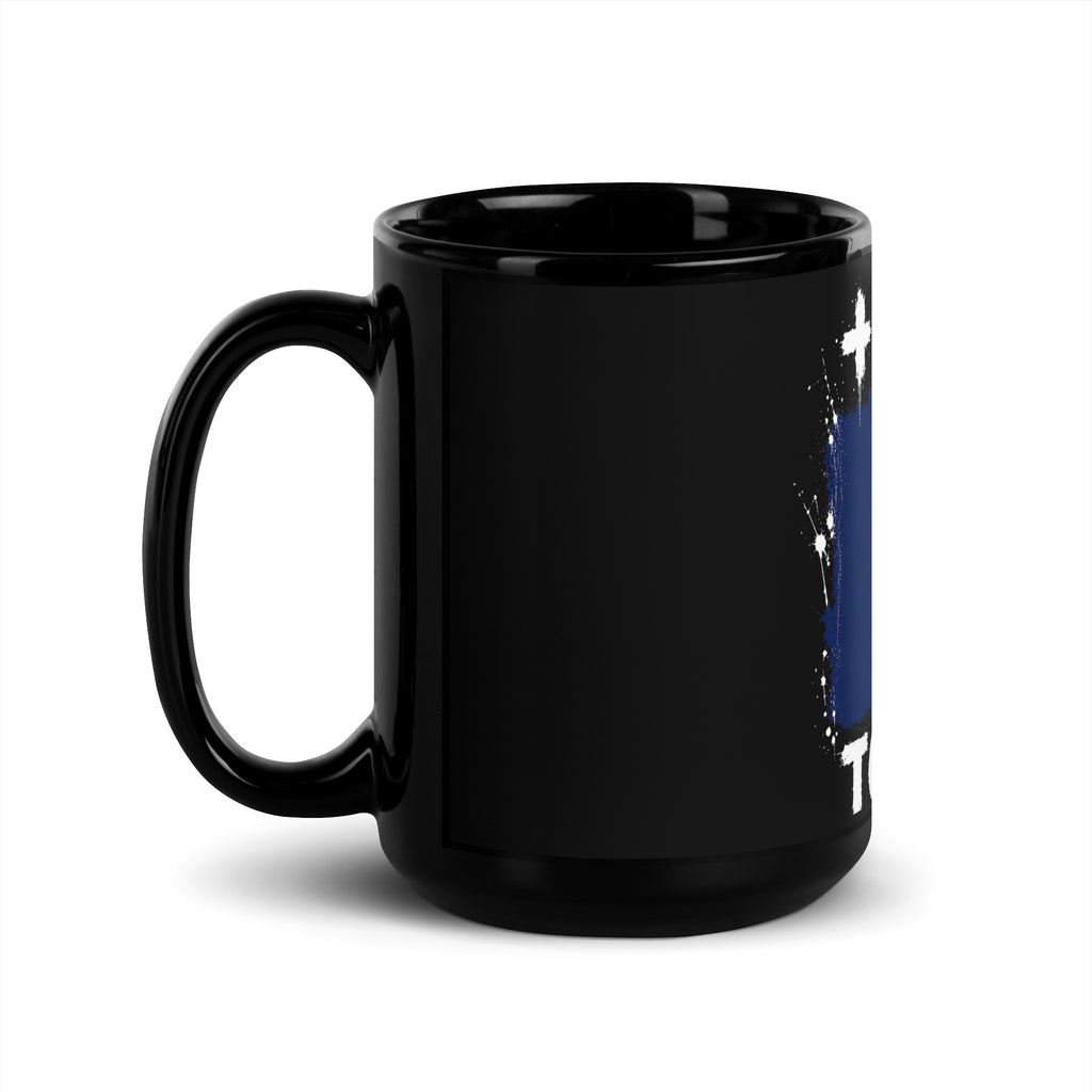 Mug Tchad +235 - Noir avec drapeau floqué effet éclaboussure de peinture - vue anse à gauche - Indicatif Fier
