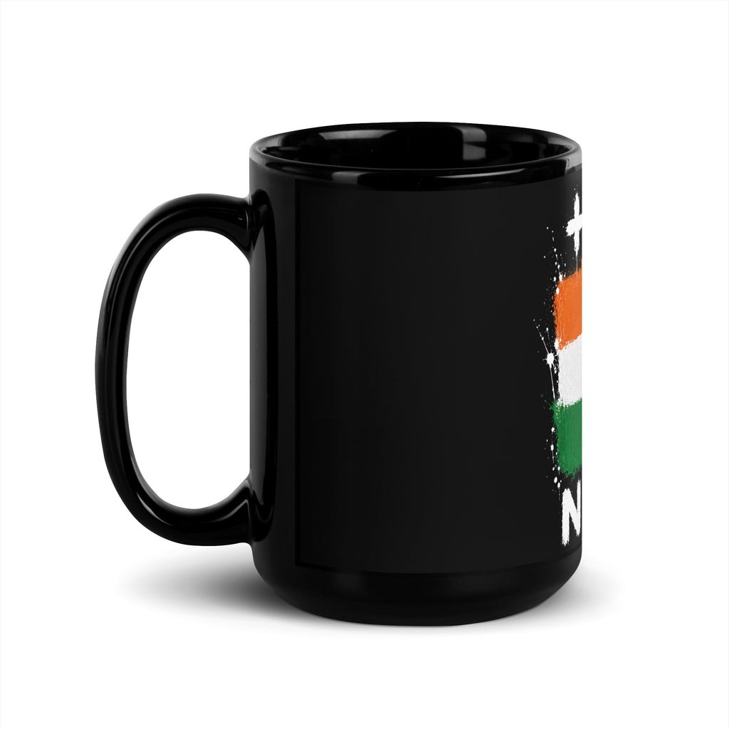 Mug Niger +227 - Noir avec drapeau floqué effet éclaboussure de peinture - vue anse à gauche - Indicatif Fier