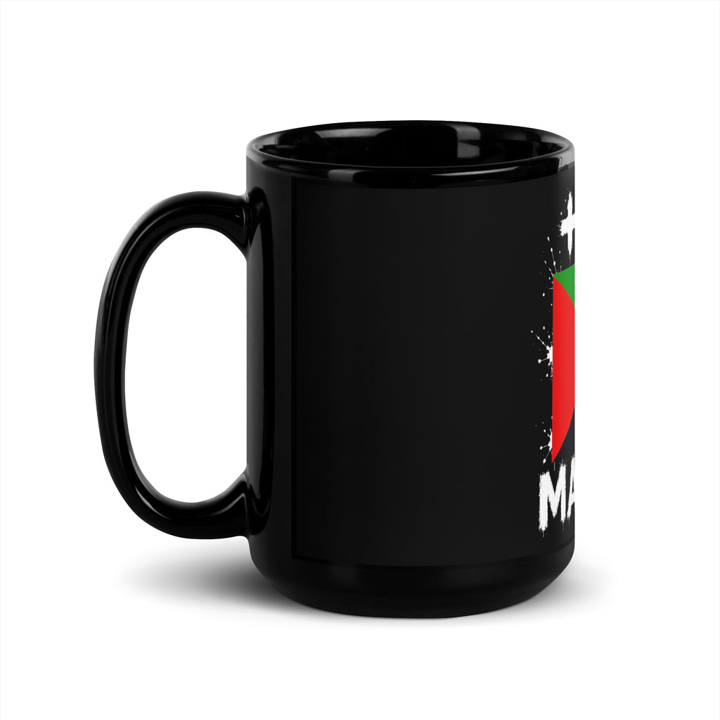 Mug Martinique +596 - Noir avec drapeau floqué effet éclaboussure de peinture - vue anse à gauche - Indicatif Fier