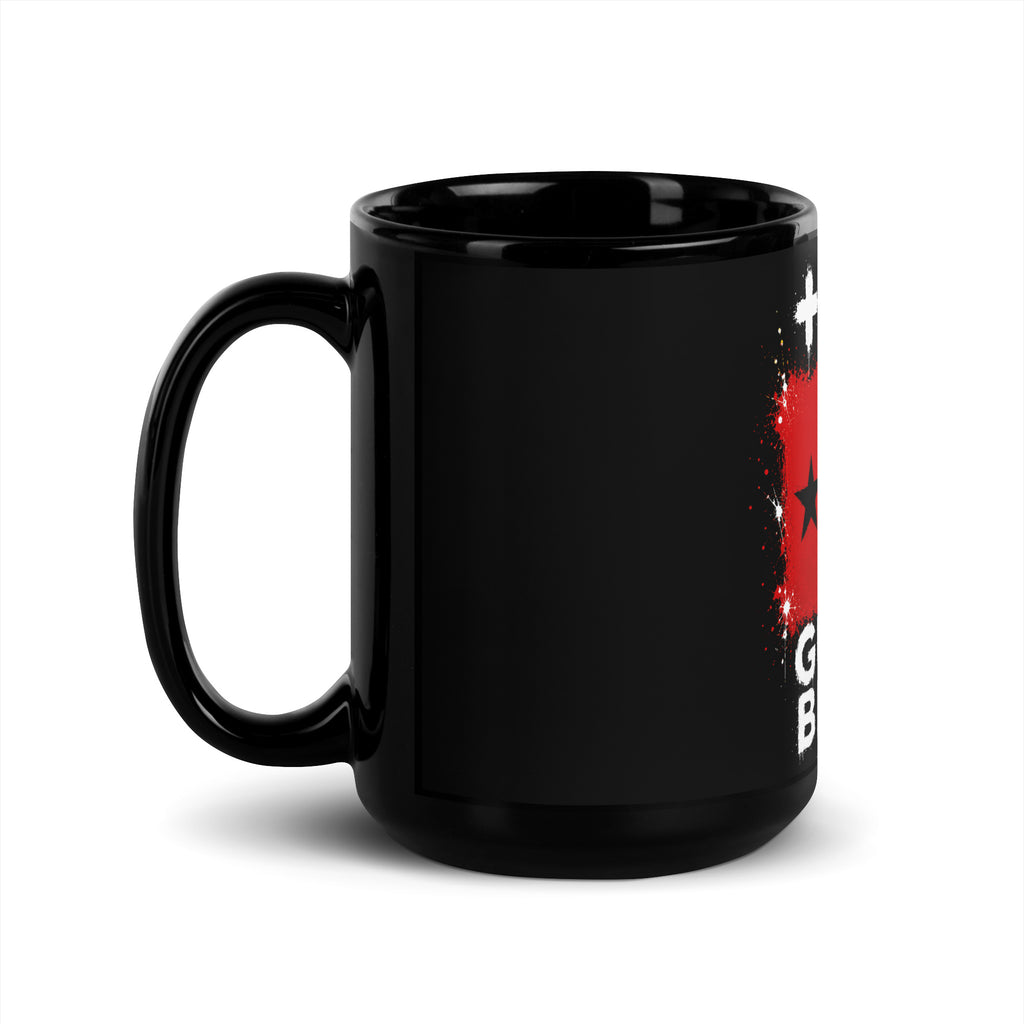 Mug Guinée-Bissau +245 - Noir avec drapeau floqué effet éclaboussure de peinture - vue anse à gauche - Indicatif Fier