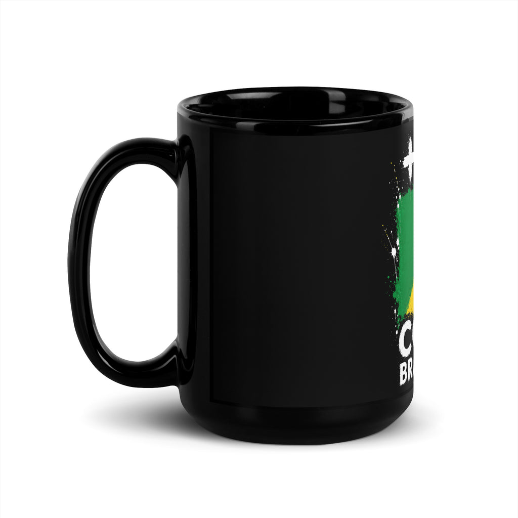 Mug Congo Brazzaville +242 - Noir avec drapeau floqué effet éclaboussure de peinture - vue anse à gauche - Indicatif Fier