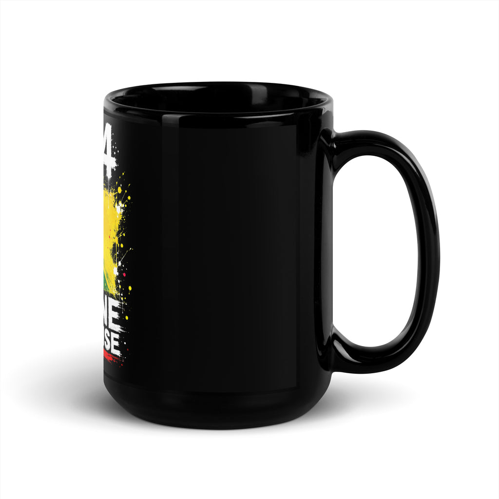Mug Guyane +594 - Noir avec drapeau floqué effet éclaboussure de peinture - vue anse à droite - Indicatif Fier
