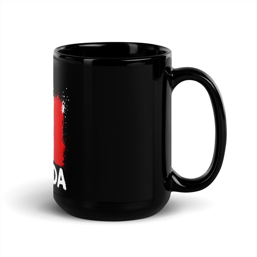 Mug Canada +1 - Noir avec drapeau floqué effet éclaboussure de peinture - vue anse à droite - Indicatif Fier