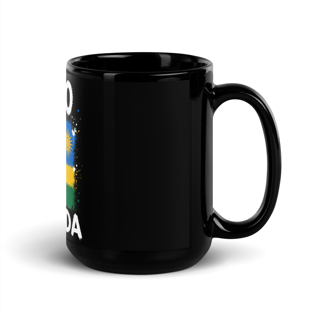 Mug Rwanda +250 - Noir avec drapeau floqué effet éclaboussure de peinture - vue anse à droite - Indicatif Fier