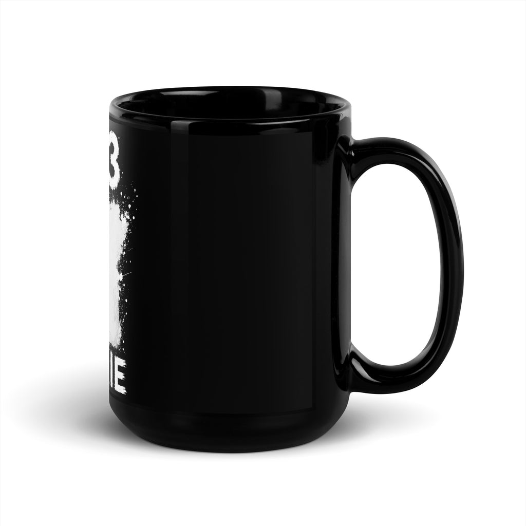 Mug Algérie +213 - Noir avec drapeau floqué effet éclaboussure de peinture - vue anse à droite - Indicatif Fier