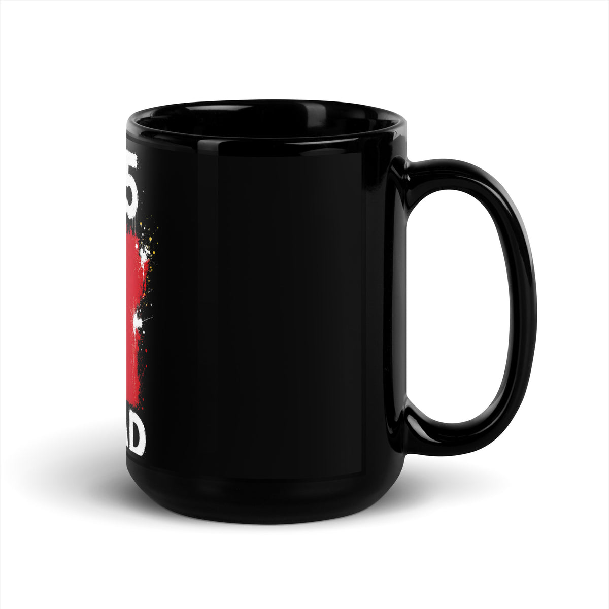 Mug Tchad +235 - Noir avec drapeau floqué effet éclaboussure de peinture - vue anse à droite - Indicatif Fier