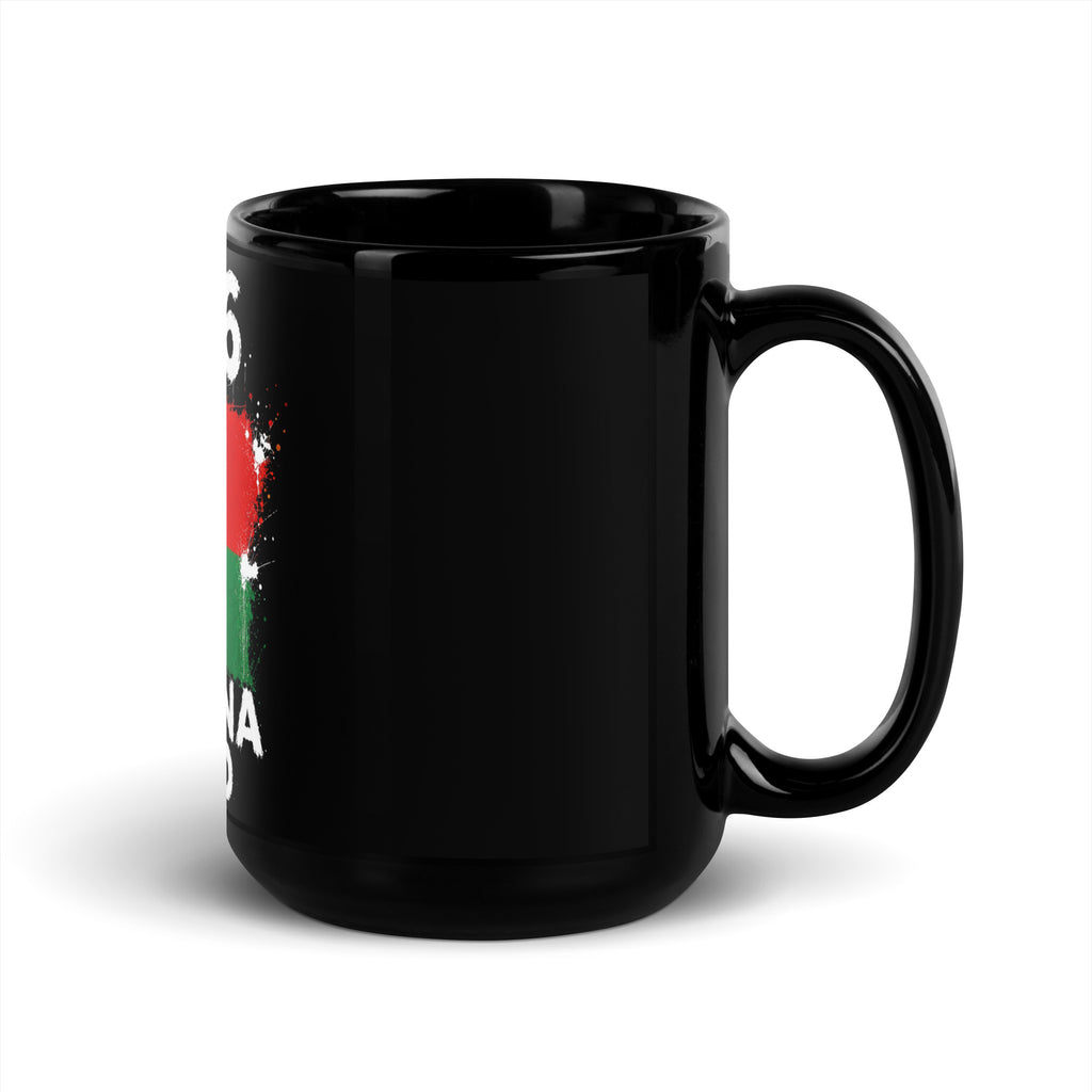 Mug Burkina Faso +226 - Noir avec drapeau floqué effet éclaboussure de peinture - vue anse à droite - Indicatif Fier