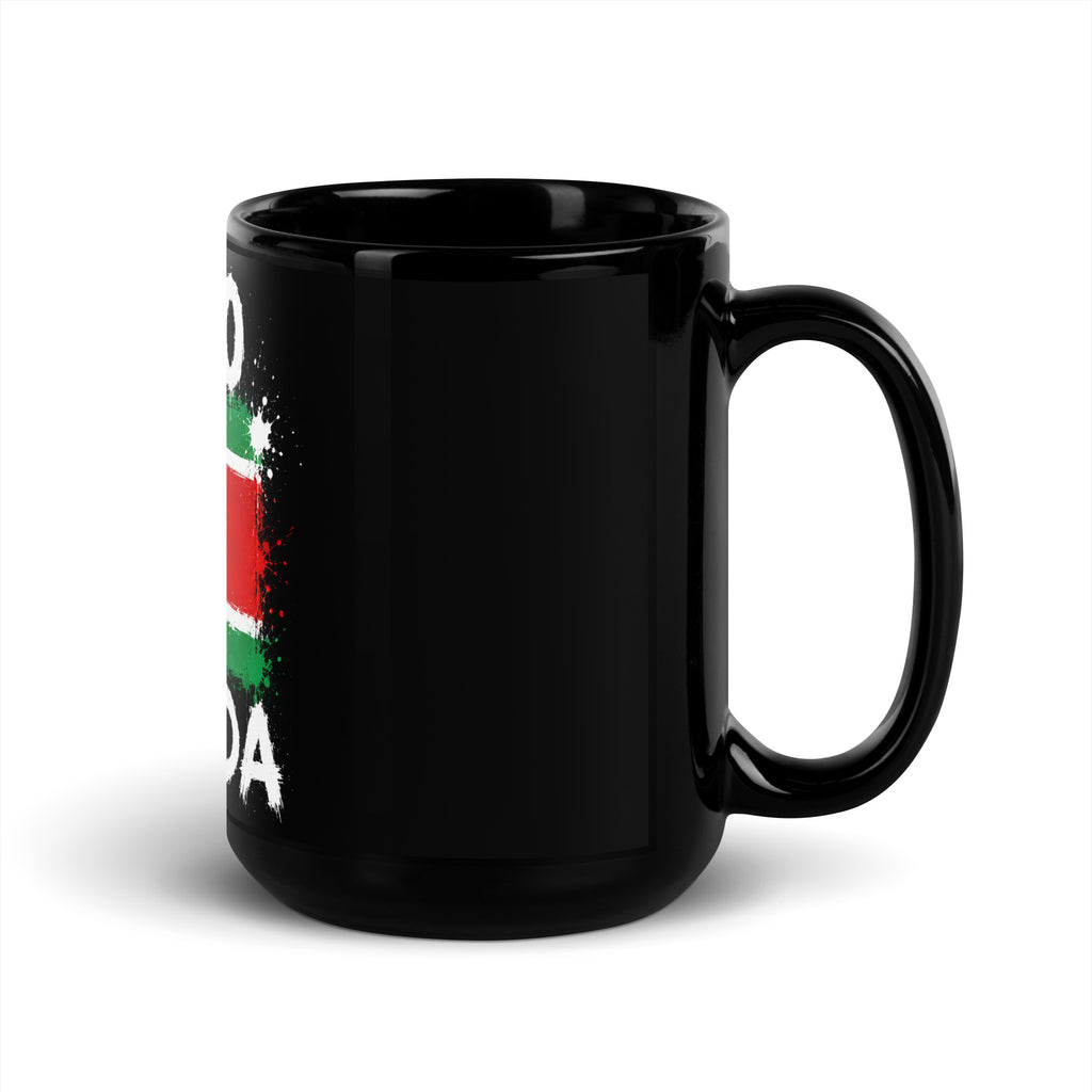 Mug Guadeloupe +590 - Noir avec drapeau floqué effet éclaboussure de peinture - vue anse à droite - Indicatif Fier