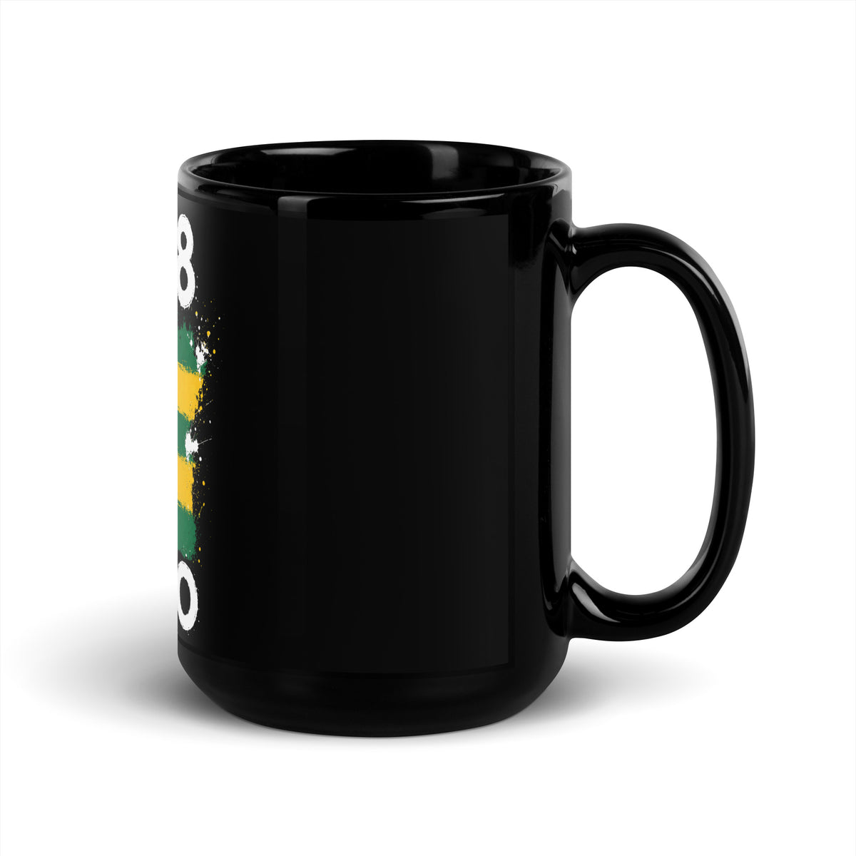Mug Togo +228 - Noir avec drapeau floqué effet éclaboussure de peinture - vue anse à droite - Indicatif Fier