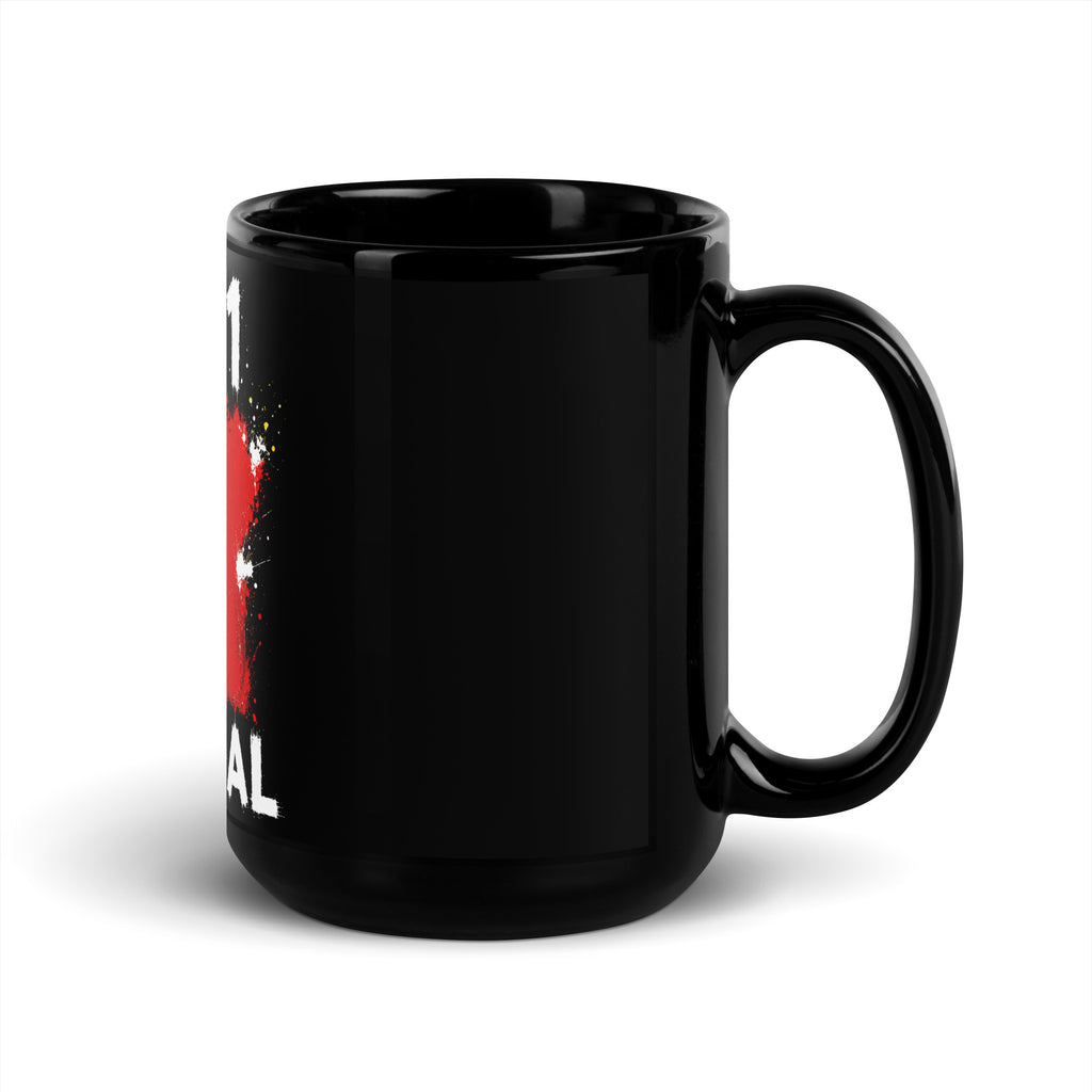 Mug Sénégal +221 - Noir avec drapeau floqué effet éclaboussure de peinture - vue anse à droite - Indicatif Fier