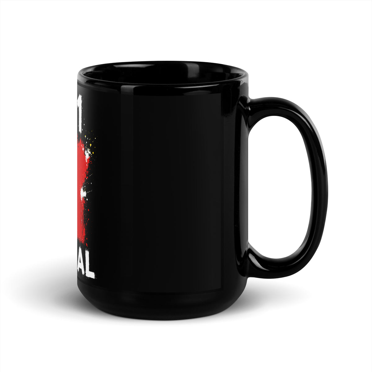 Mug Sénégal +221 - Noir avec drapeau floqué effet éclaboussure de peinture - vue anse à droite - Indicatif Fier