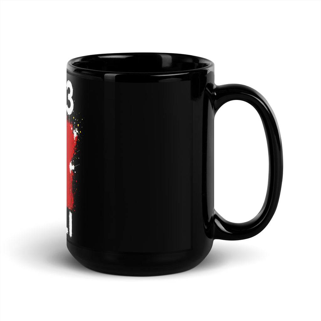 Mug Mali +223 - Noir avec drapeau floqué effet éclaboussure de peinture - vue anse à droite - Indicatif Fier